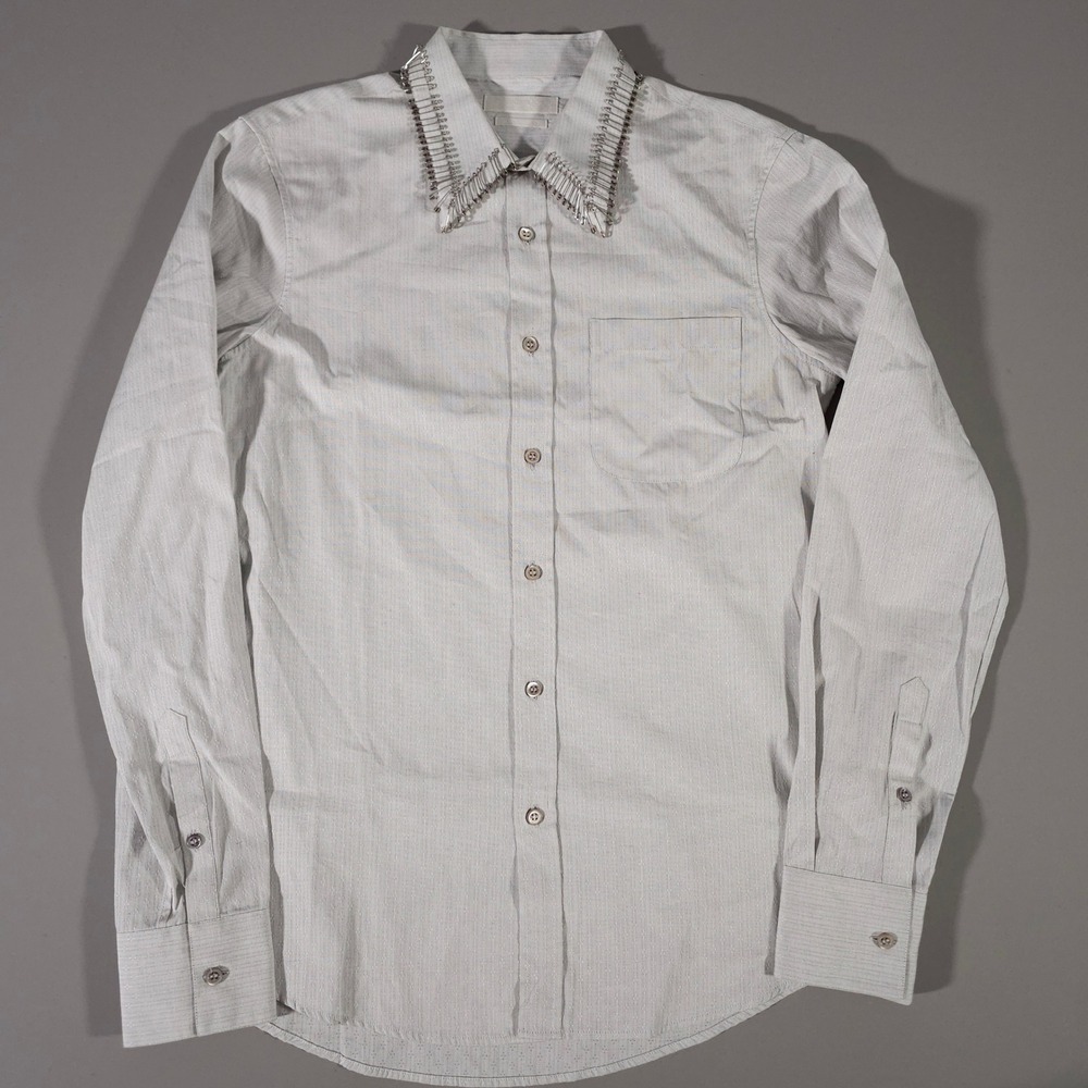 Alexander McQueen Button Down Mens 48 Grey Safety Pin Collar Shirt
